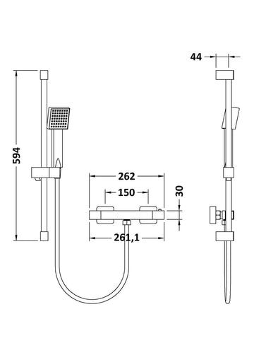 Square Thermostatic Bar Valve and Slider Rail Kit